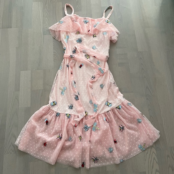 Betsey Johnson Dresses & Skirts - Betsey Johnson 'Princesscore' Pink Lace Mesh Midi Dress with Insects Embroidery